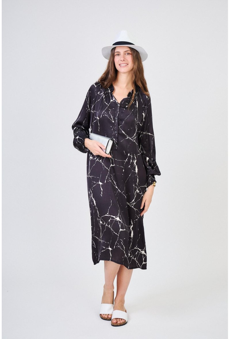 ROBE LONGUE A MOTIF EN SOIE MELANGEE