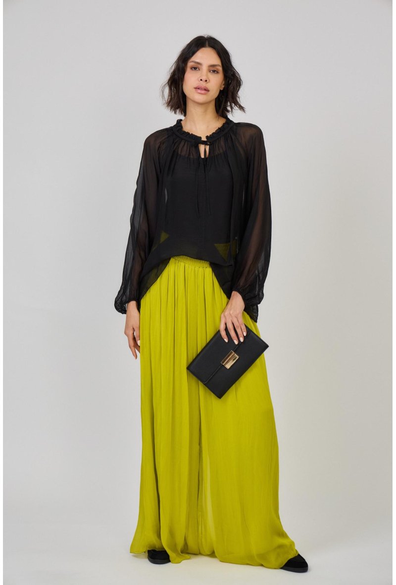 PANTALON LARGE EN SOIE MELANGEE