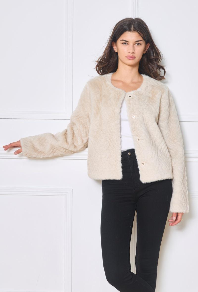 Manteau texturé en fourrure synthétique