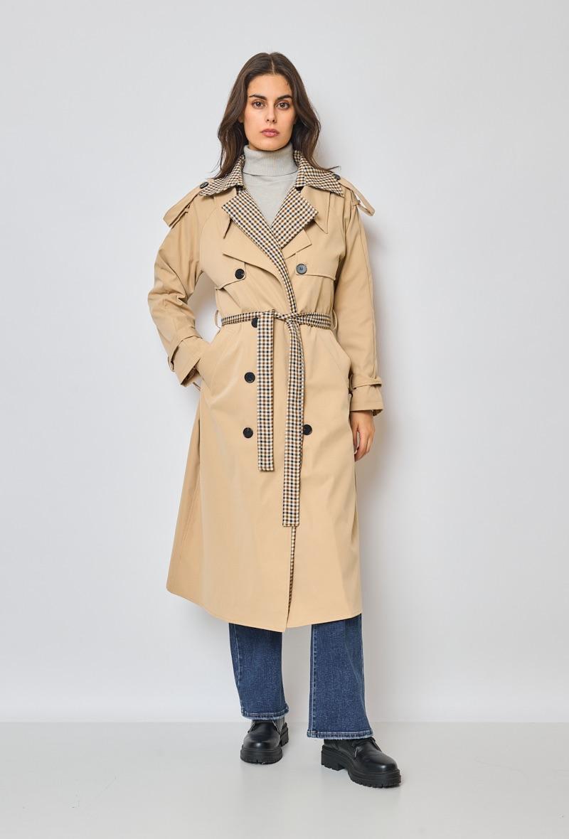 Trench-coat avec détail carreaux