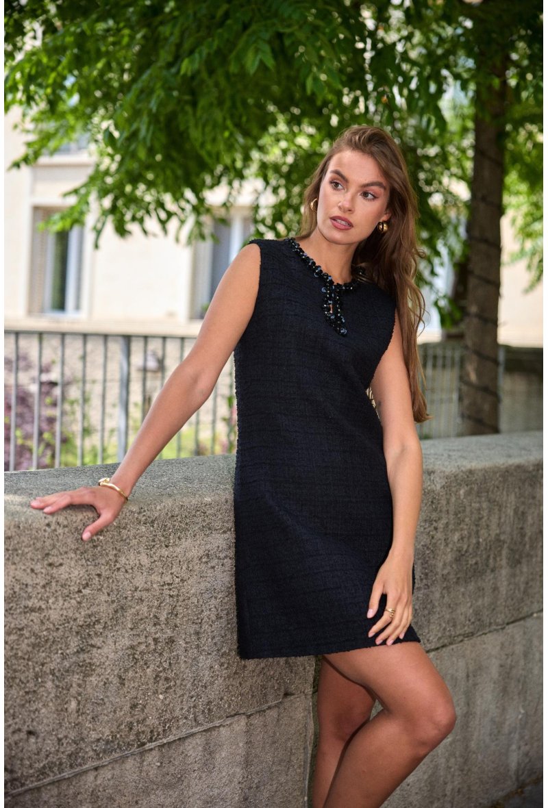 Robe tweed en laine avec paillettes