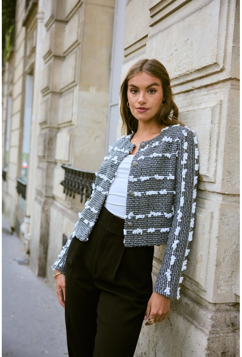 Veste en laine avec détails en mousseline
