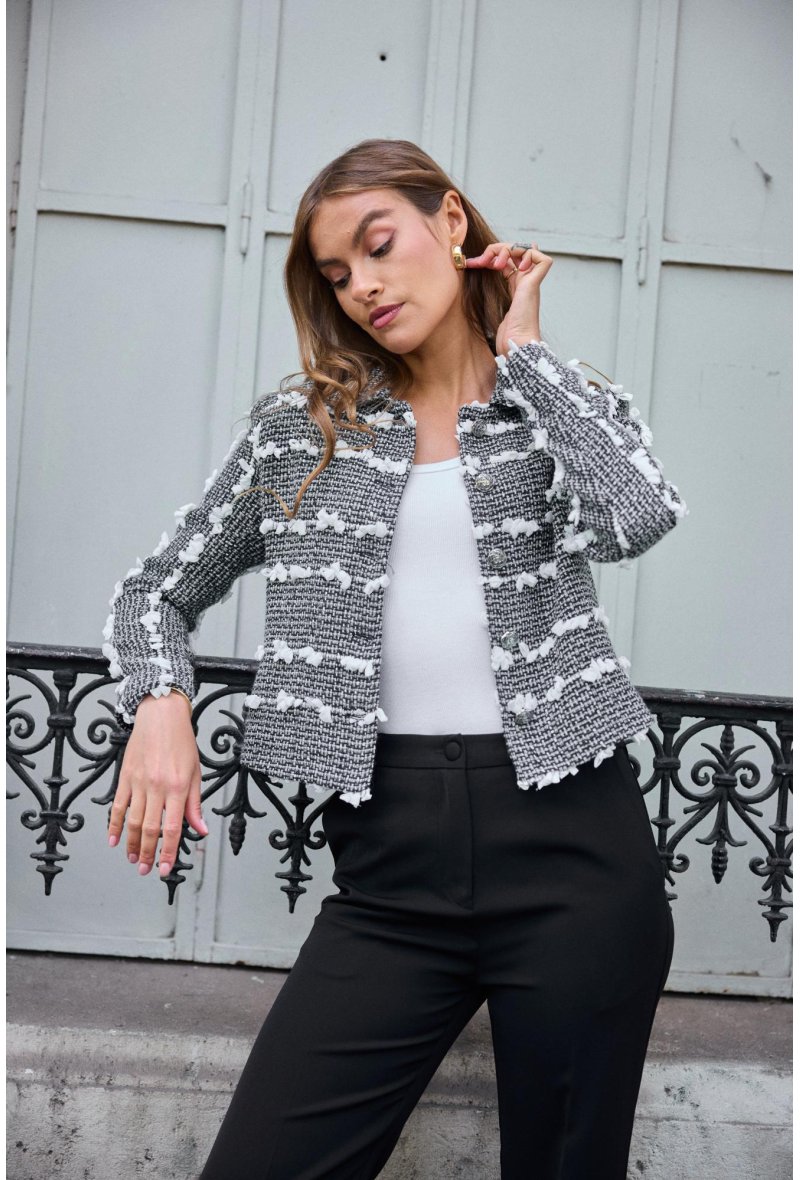 Veste en laine avec détails en mousseline