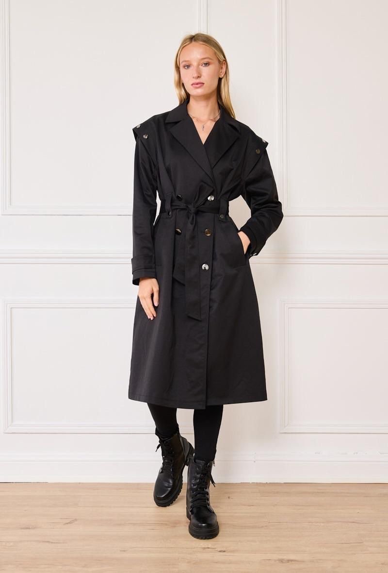 Trench-coat long aux épaules ponctuées de clous