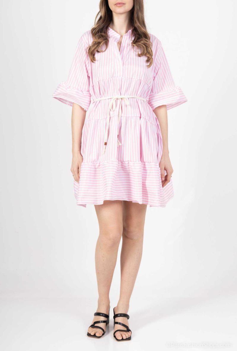 Robe col V à rayures