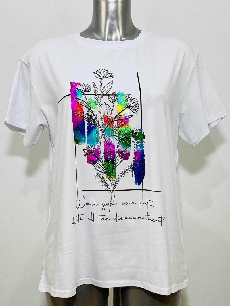 Tshirt en coton à imprimé arbre à plumes