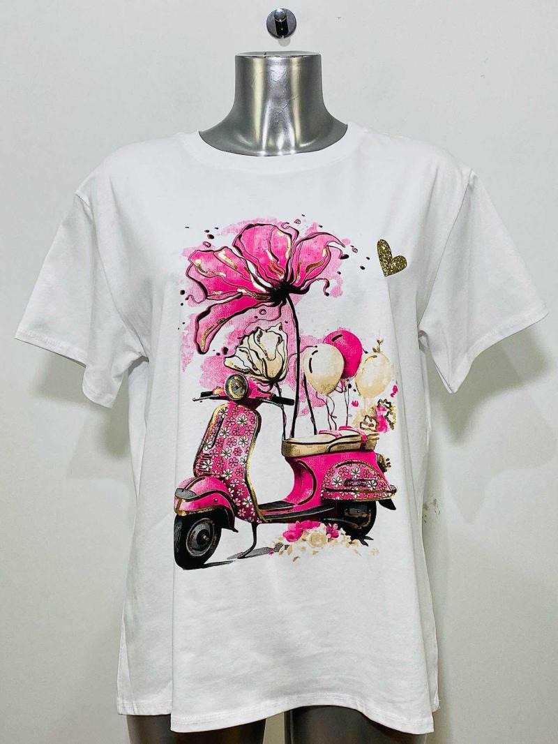 T-shirt en coton à imprimé moto romantique