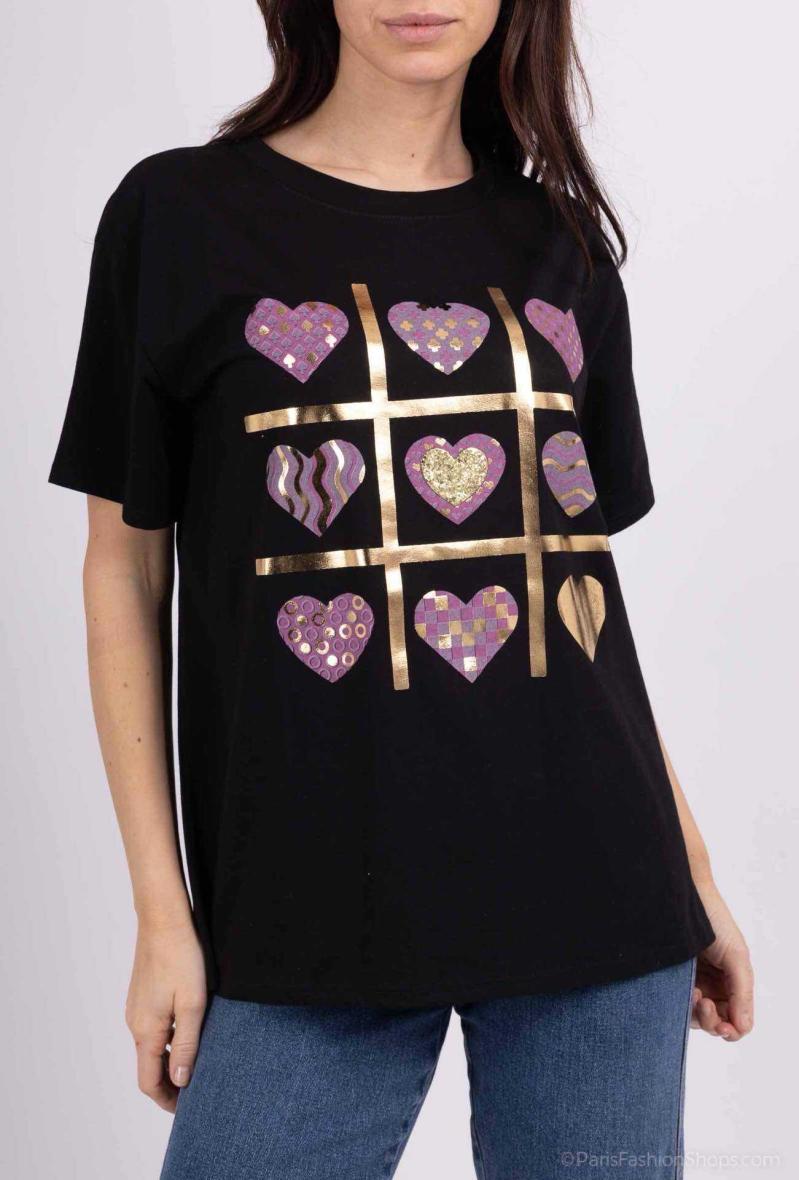 Tshirt en coton à imprimé puissance 3 coeur